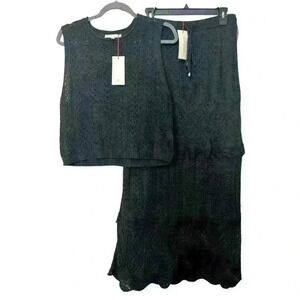 NWT Solitaire Sleeveless Crochet Top and Maxi Skirt Set, Size L - Black